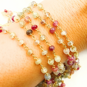 Multi Sapphire Pink Smooth Gold Plated Wire Chain.